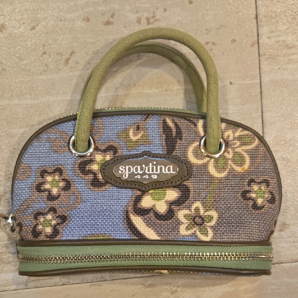 Spartina 449 Double Zipper Lime Green/Brown Patterned Mini Travel Bag/Case